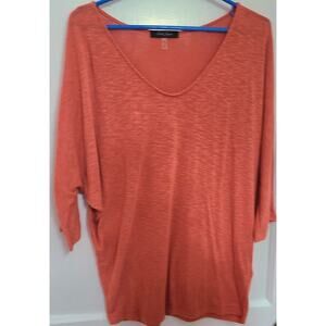 Womens Sweater Med Burnt Orange 3/4 Sleeve Lightweight V Neck Dolman Knit